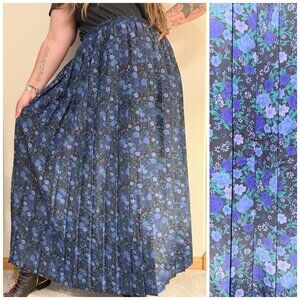Vintage Leslie Fay Dark Floral Pleated Midi Elastic Waist Skirt Plus Size 16/18